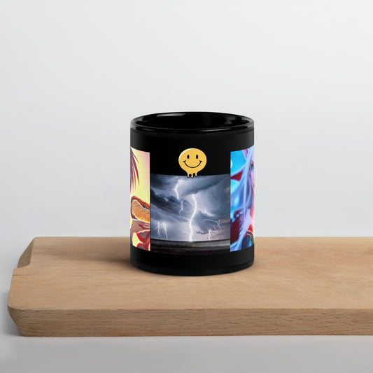 Black Glossy Mug _ Double Anime Happy Smiley Drip